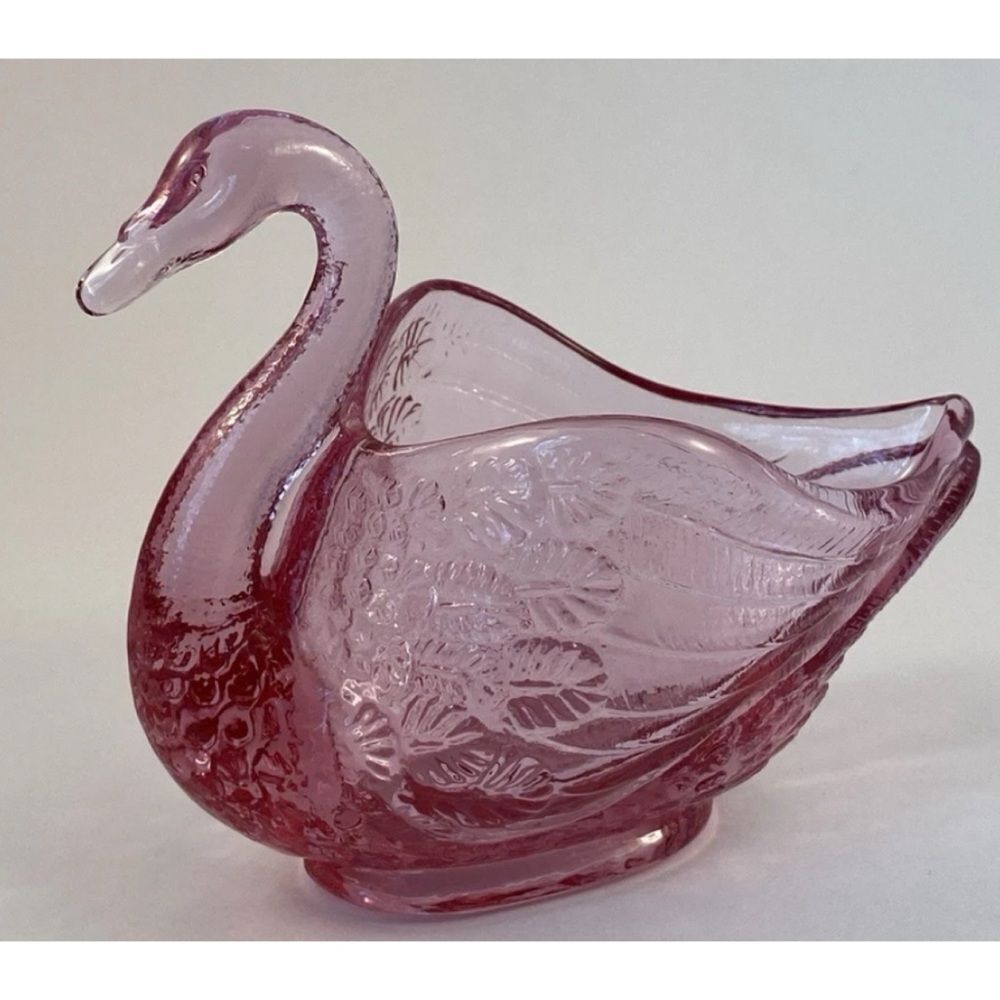 Vintage Fenton Art Glass Pink Fuchsia Open Swan Trinket Dish ~Stamped Logo